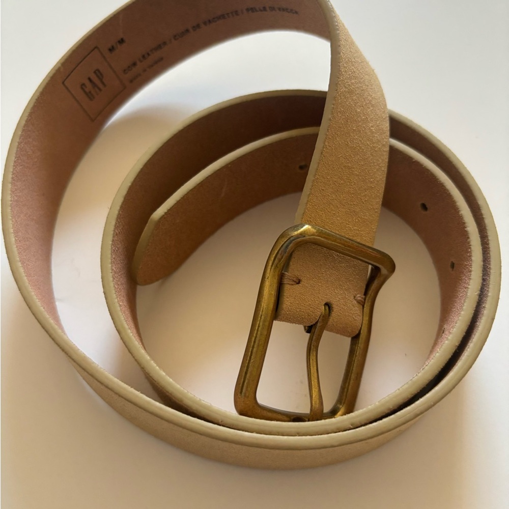 GAP Beige Leather Belt with Brass Buckle